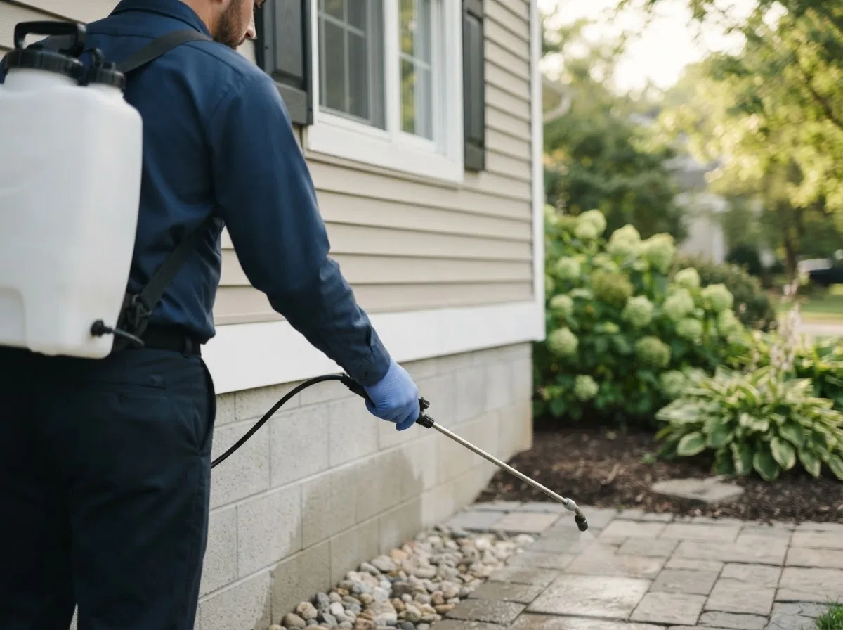 Pest control technician inspecting a home in Towanda, IL